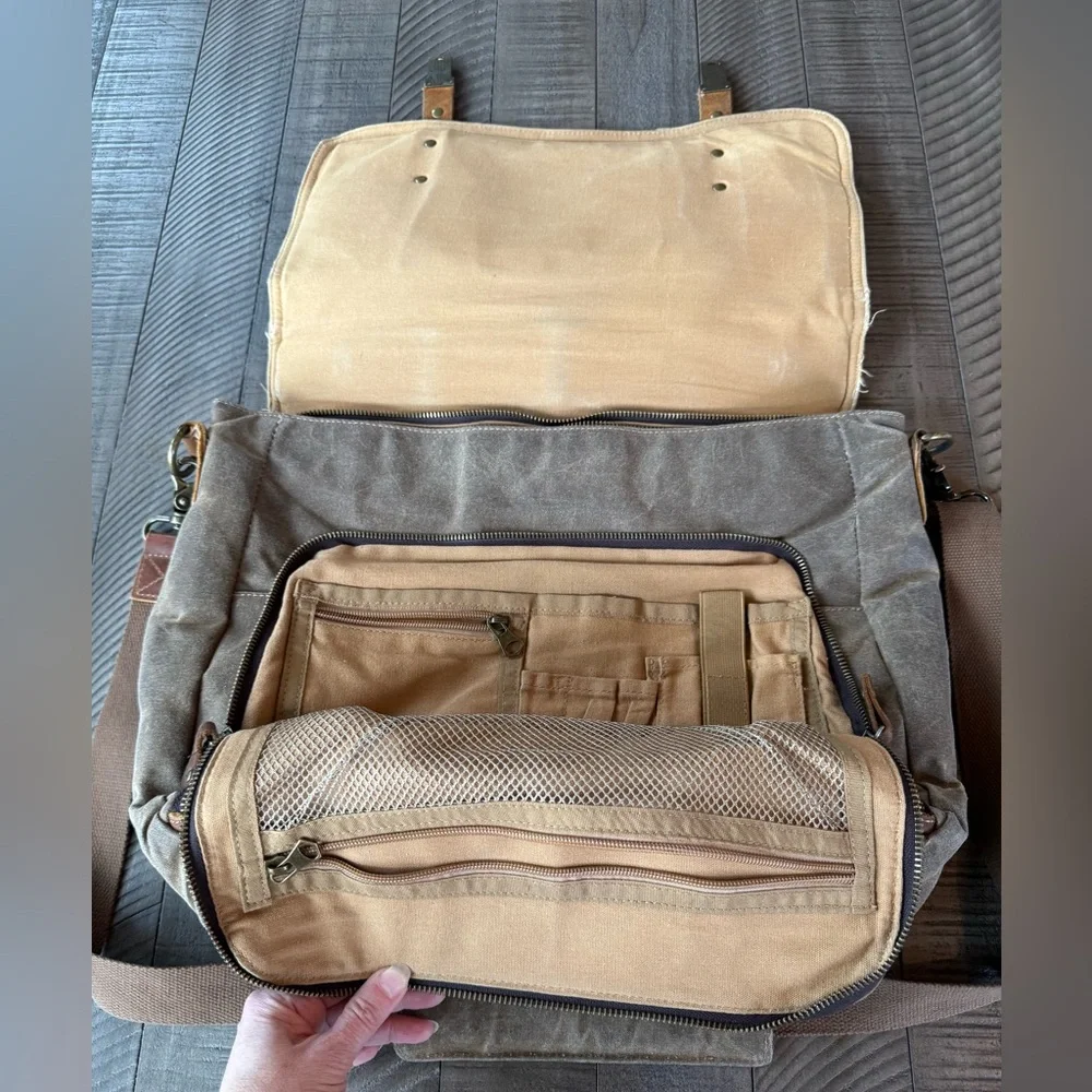 Vintage ZB Brown Canvas & Leather Adjustable Straps Messenger Bag